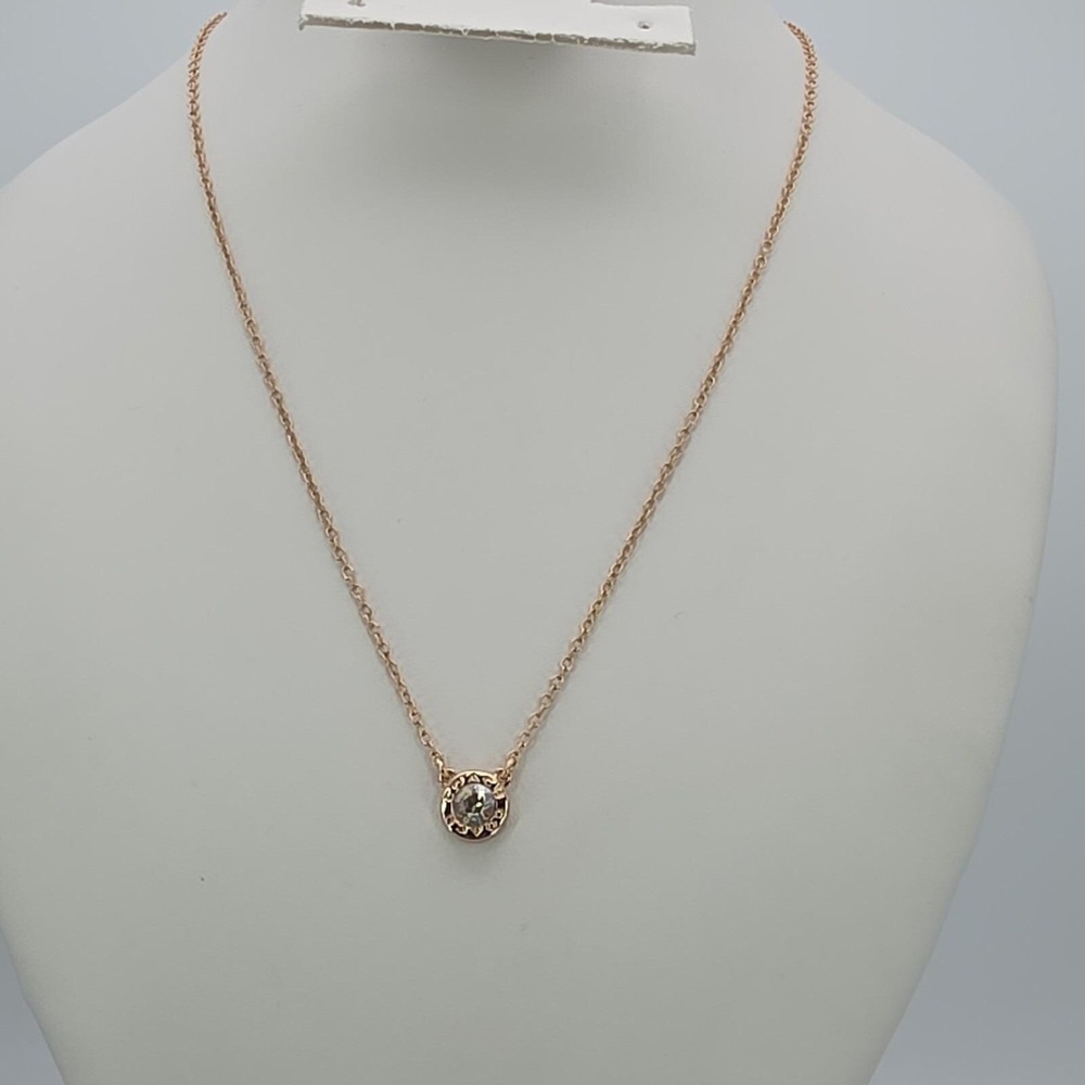 Vtg COACH Necklace Open Circle Crystal Pendant Rose Gold Plate Round‎ Link 18" - Picture 14 of 15